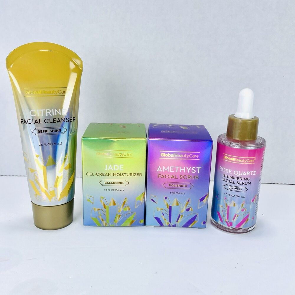 4 Pack Global Beauty Care GEMSTONE Facial Cleanser Scrub Serum Moisturizer NEW